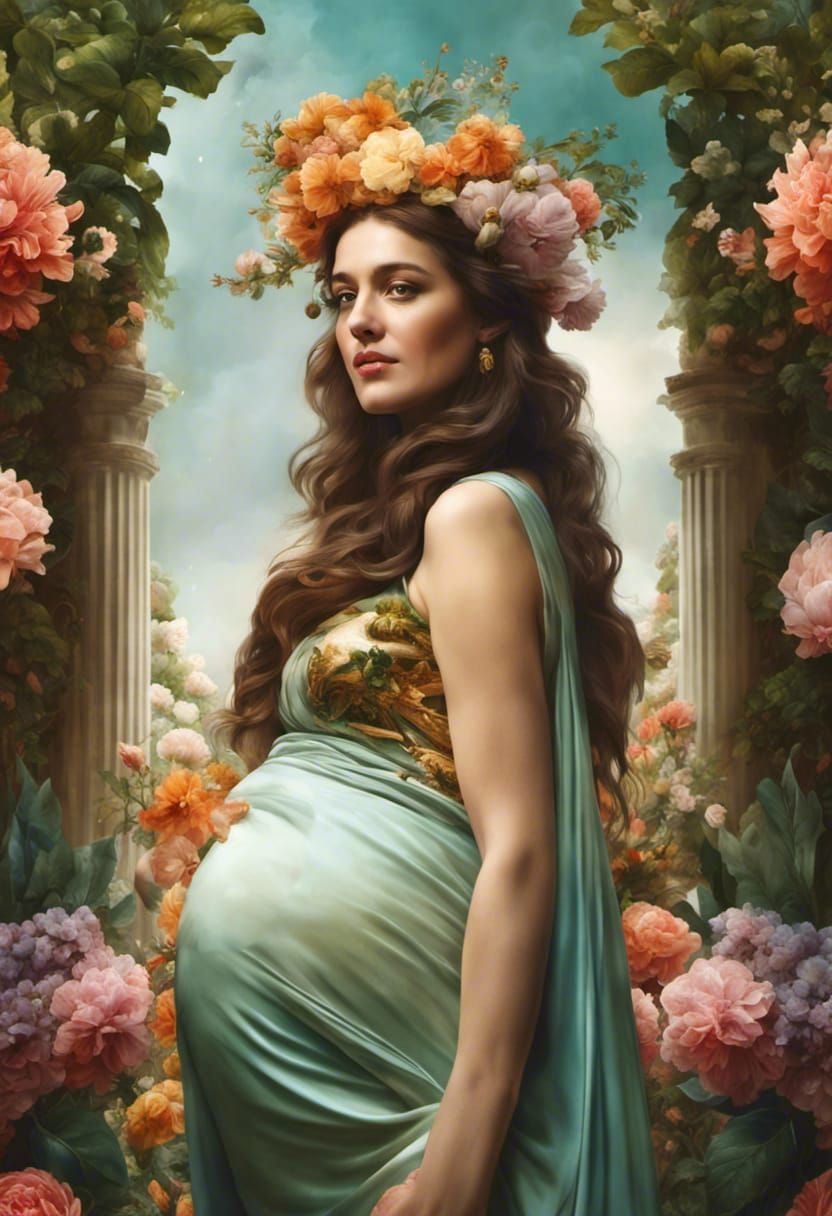 Ornate Maternity Photo of Pregnant Greek Goddess Demeter