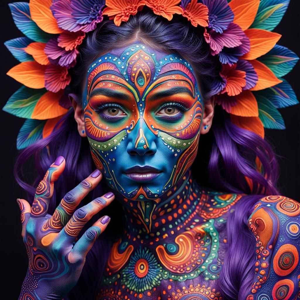 Psychedelic Body Art with Fractal Background