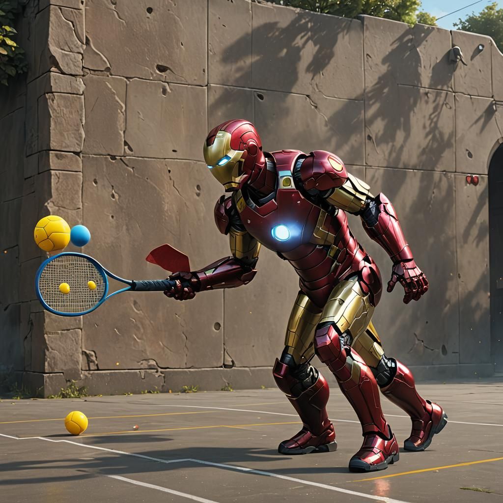 Iron Man Plays Pickleball: Detailed Matte Painting