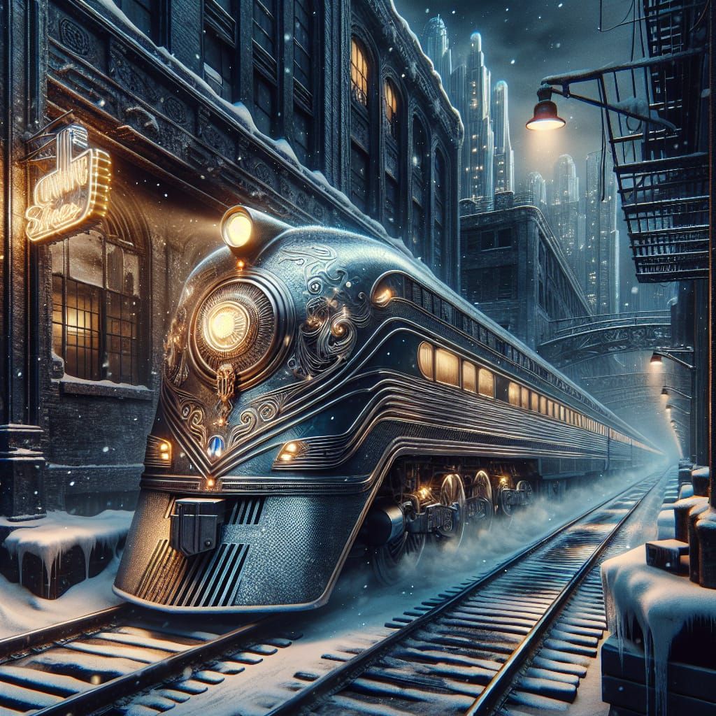 Luxurious Train Glides through Winter Urban Landscape