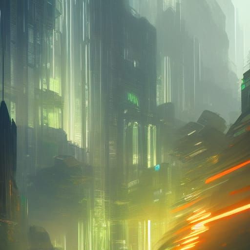 Futuristic Green Towers in Detailed Digital Art