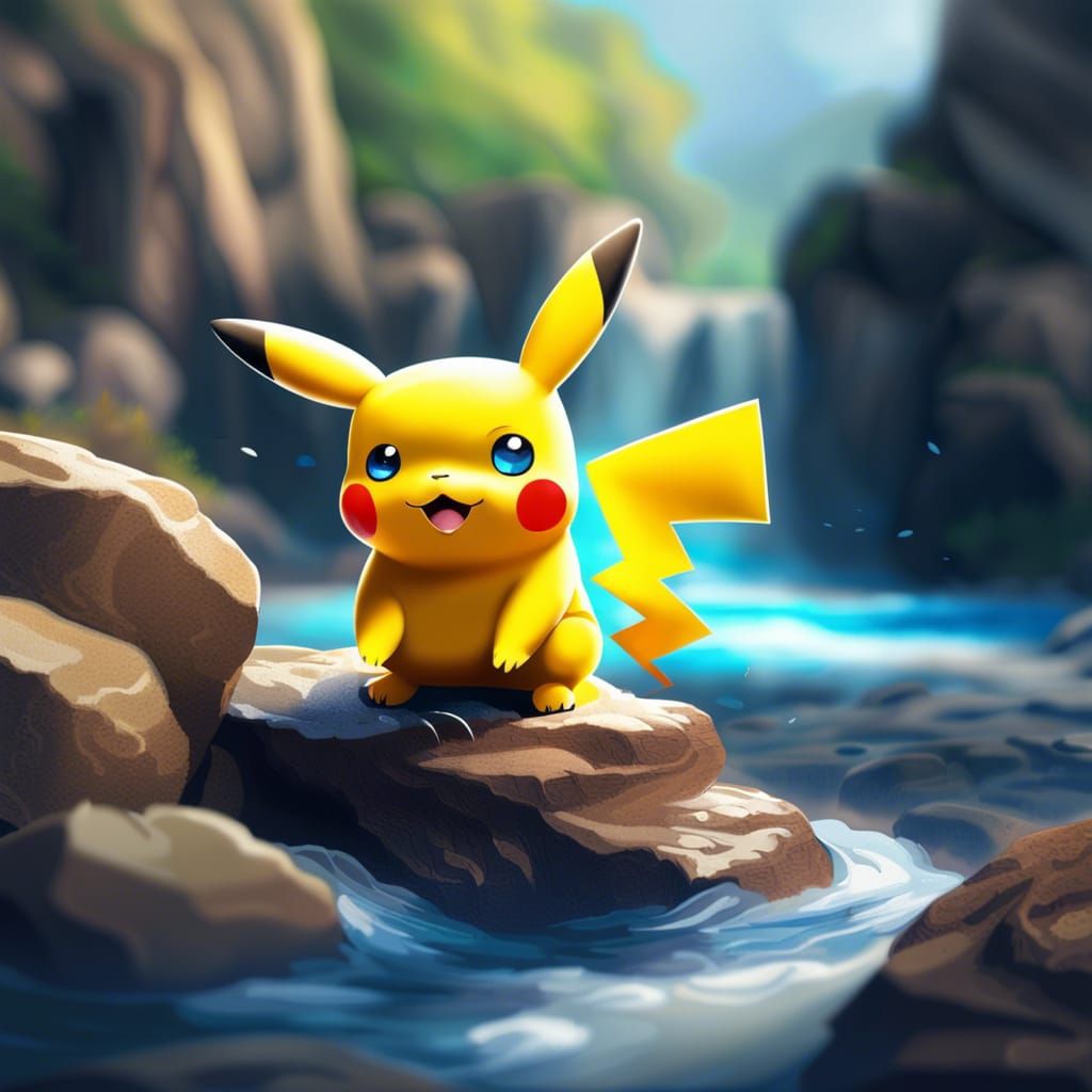 Hyperrealistic Pikachu on Stone Bridge