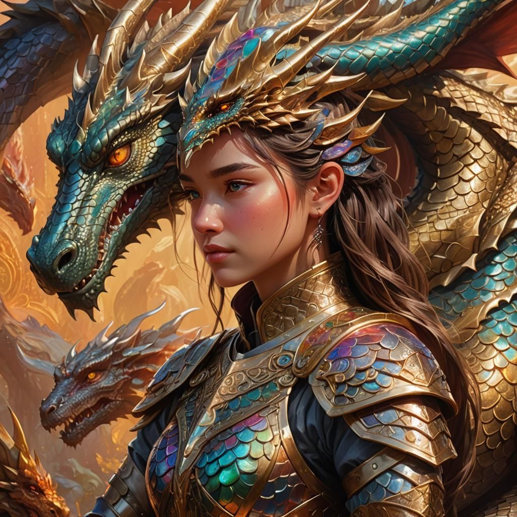 Girl and Dragon: Hyperrealistic Concept Art