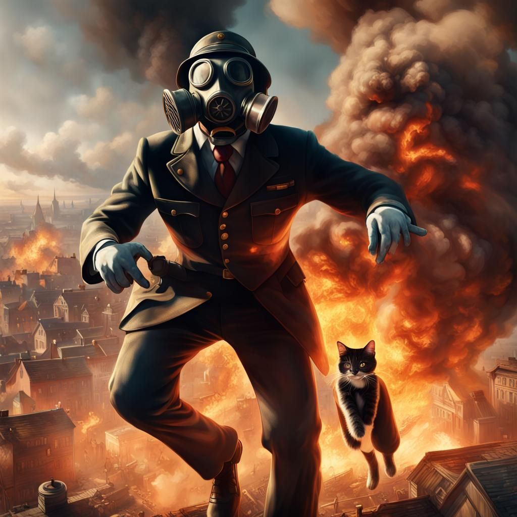 WWII Soldier Under Attack by Giant Cat