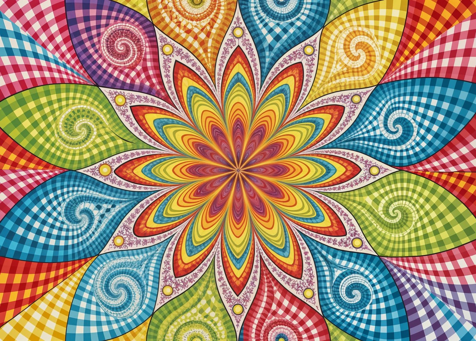Psychedelic Gingham Art Explosion