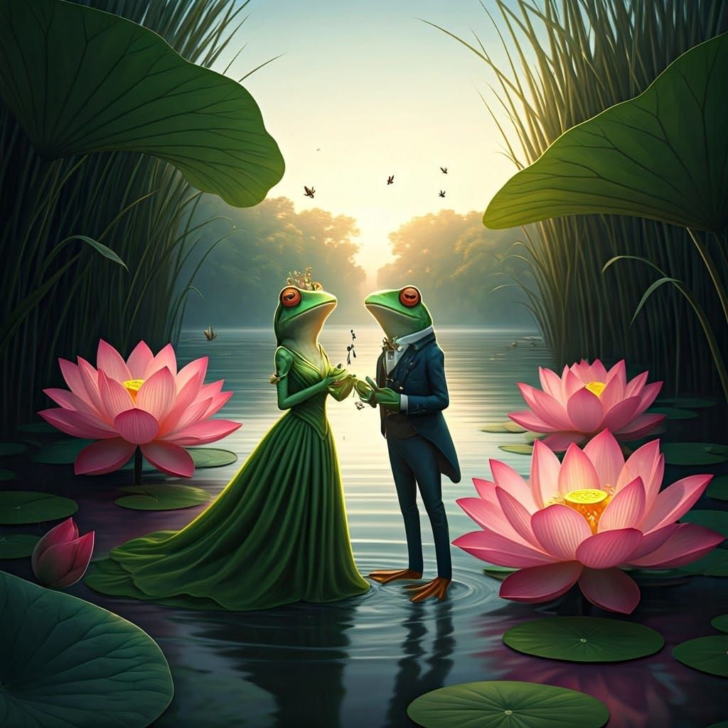 Frog Serenade in Emerald Forest, Fantasy Concept Art