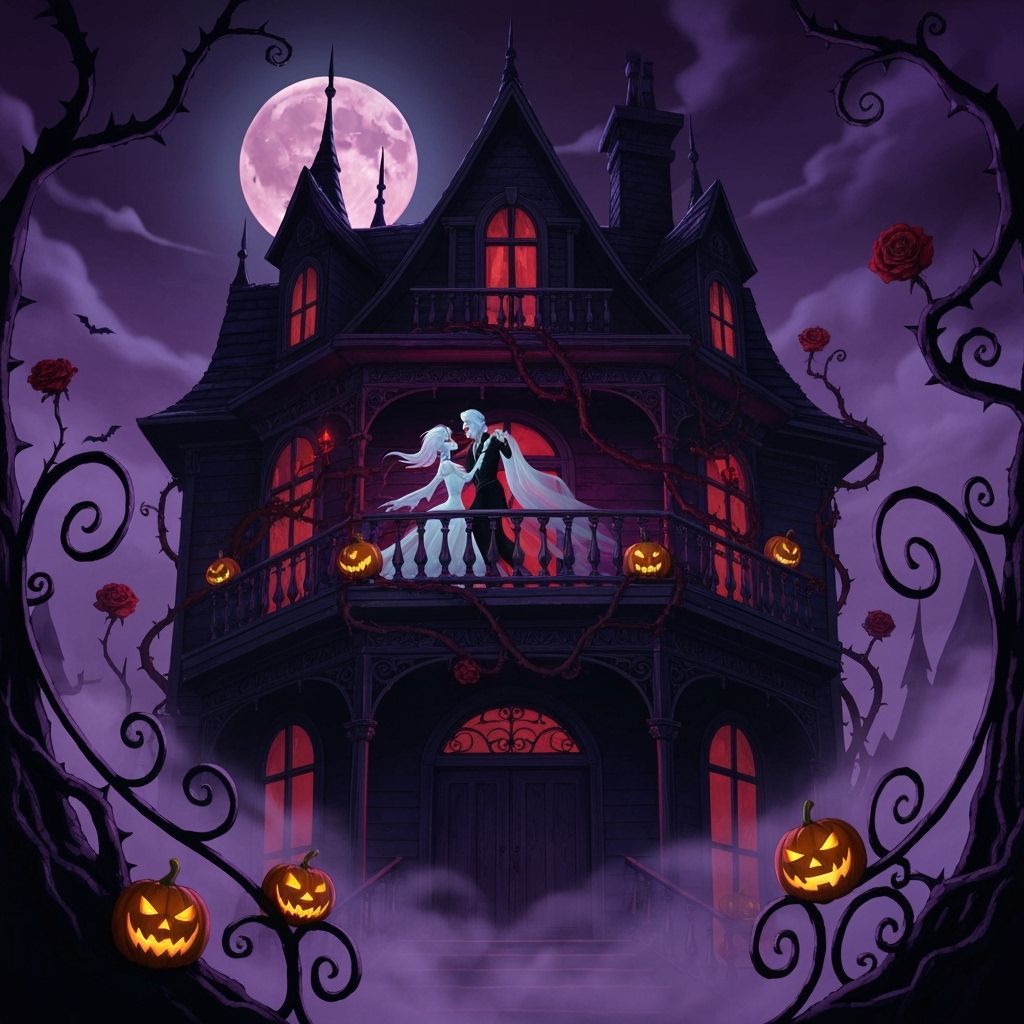 Gothic Victorian Mansion Dance Under Blood Moon
