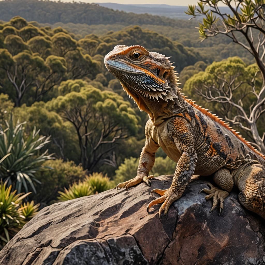 Majestic Australian Bush Scene with Bearded Dragon