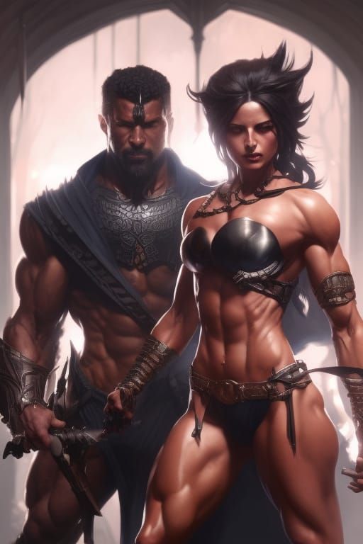 Dark Elf and Human Lovers, Fantasy Art