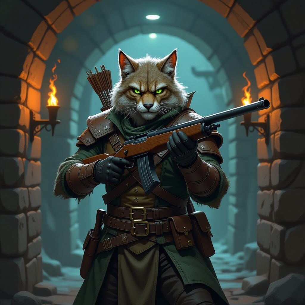 Tabaxi Ranger with Bayonet Rifle in Dungeon