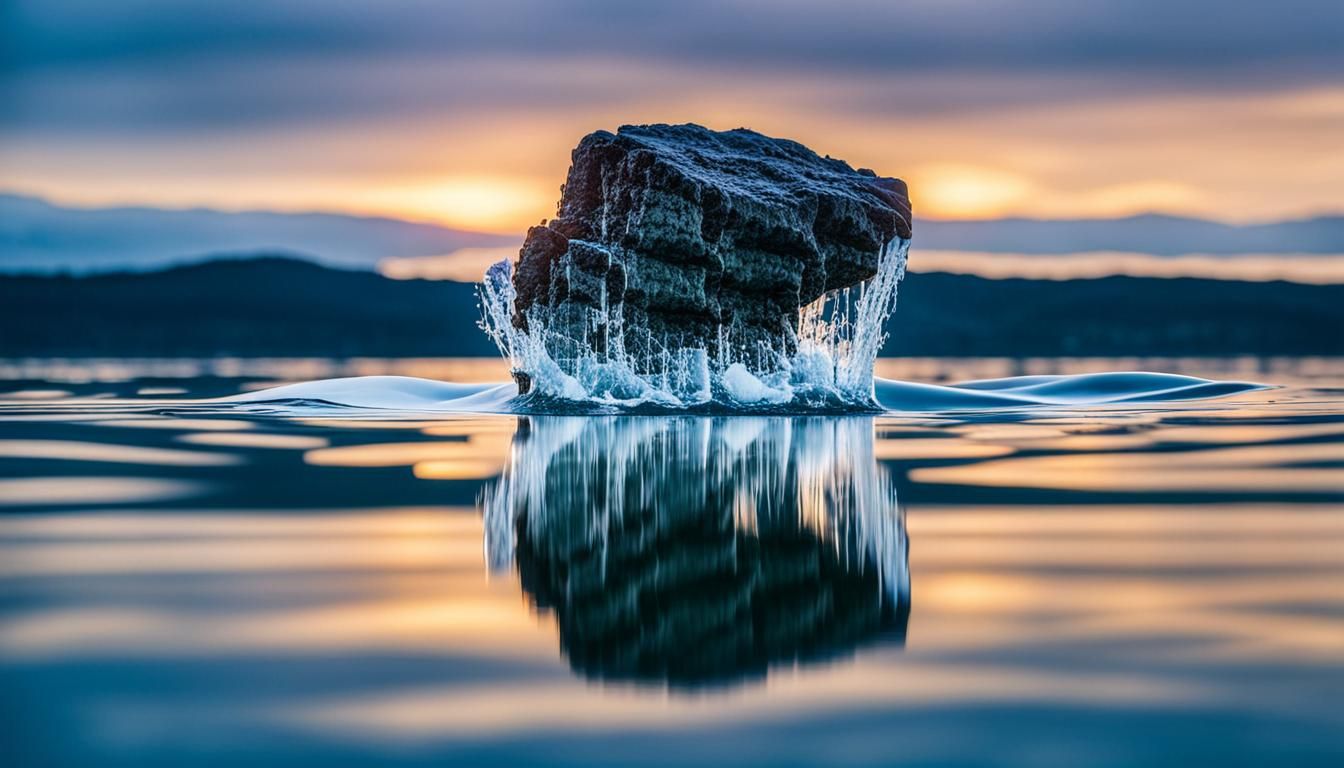 Rock Falls into Calm Water