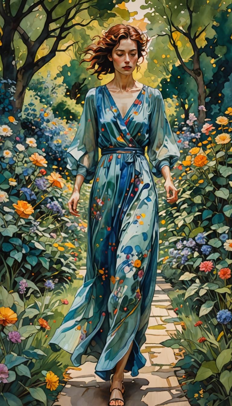 Woman in Garden with Expressive Brushstrokes