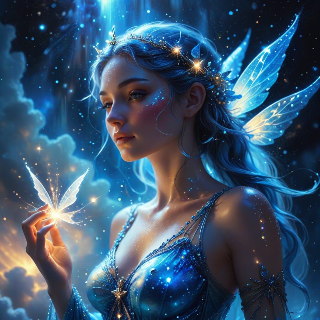 Magical Fairy Serving Goddess Nyx in Oil Painting