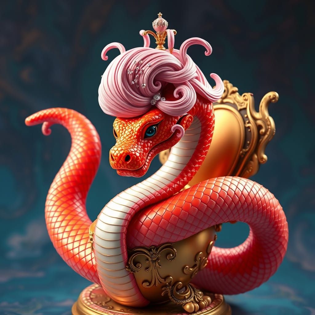 Whimsical Fantasy Serpent Adorns Opulent Toilet in Vibrant O...