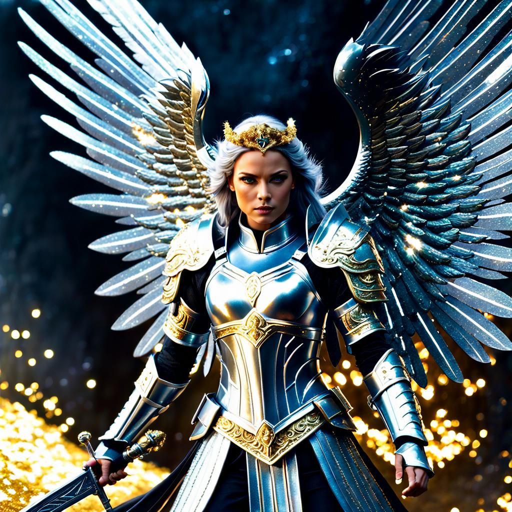 Shimmering Archangel Princess on Battlefield, Dark Fantasy