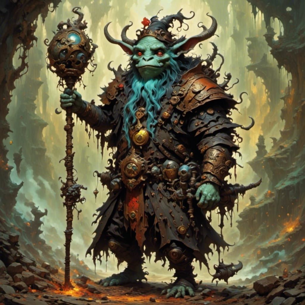 Evolved Magma Goblin Runesmith in Dark Surreal Style