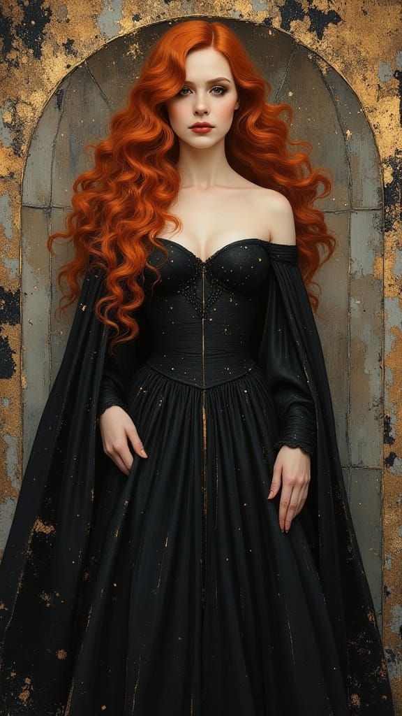 Ethereal Vampiress Queen in Cyberpunk Gothic Gown