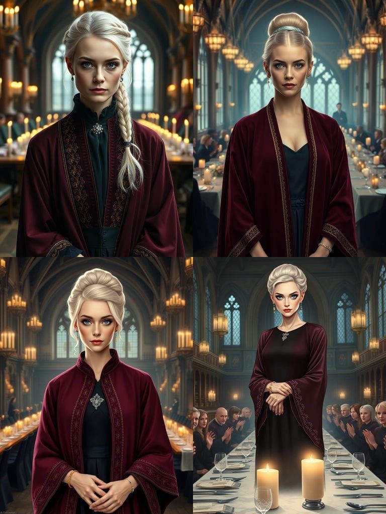 Elegant Pureblood Witch in Hogwarts Great Hall