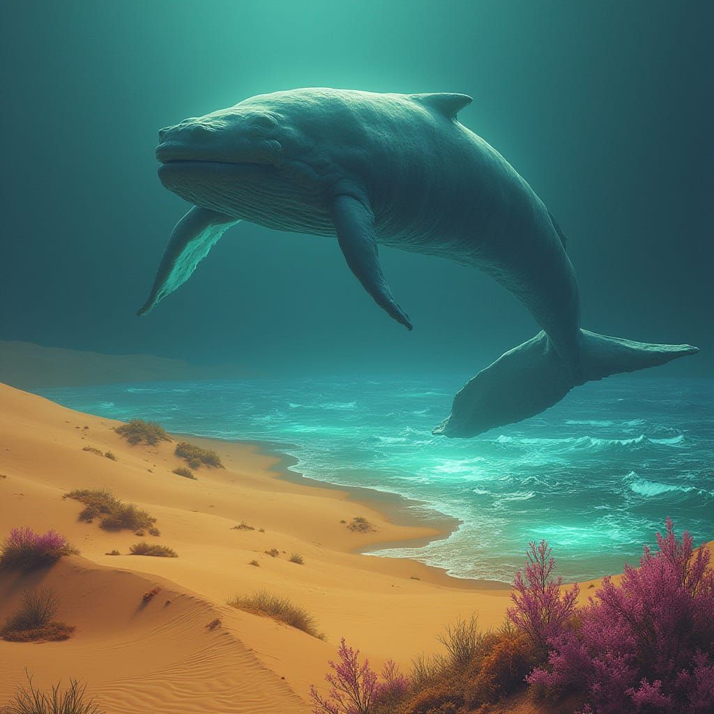 Surreal Desert Ocean with Bioluminescent Waves