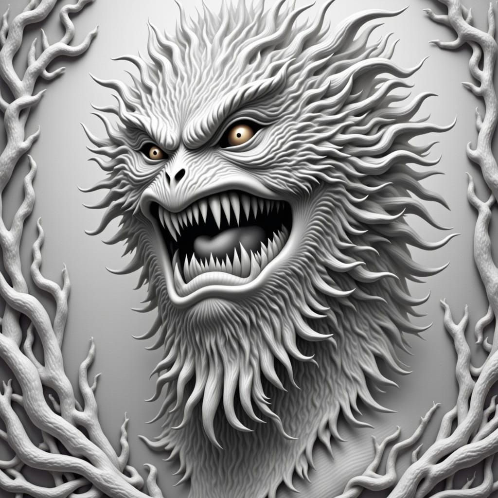 Monochrome Surreal Creatures with Black Outlines