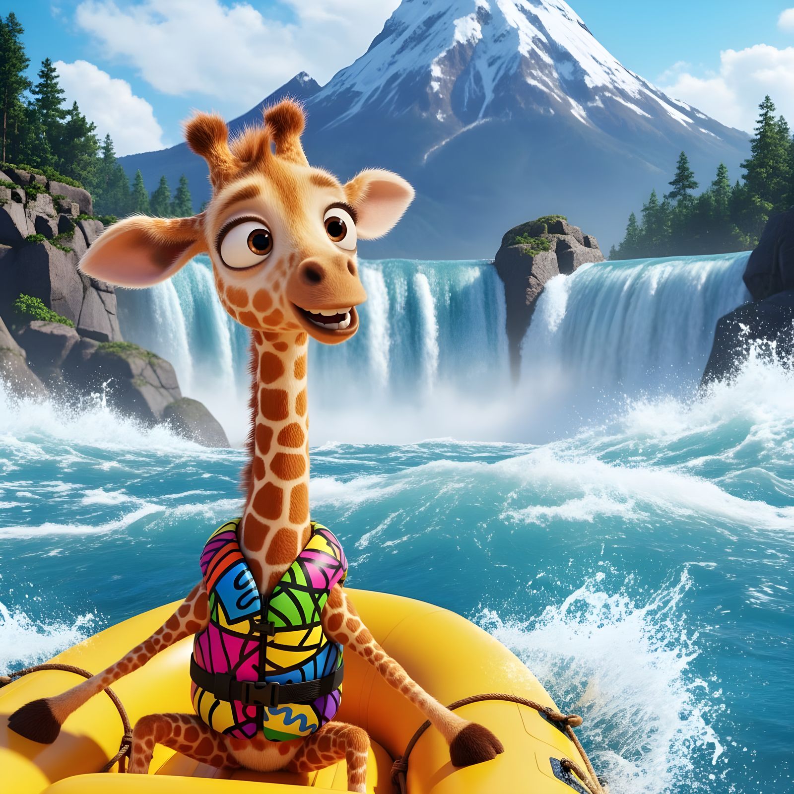 Cute Giraffe Calf Navigates Wild Waters, Pixar-style