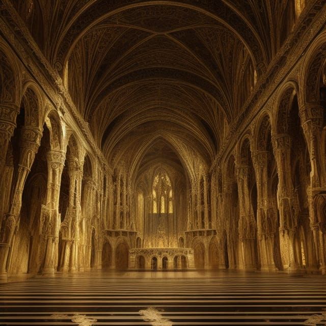 Dramatic Church Interior with Rose Window