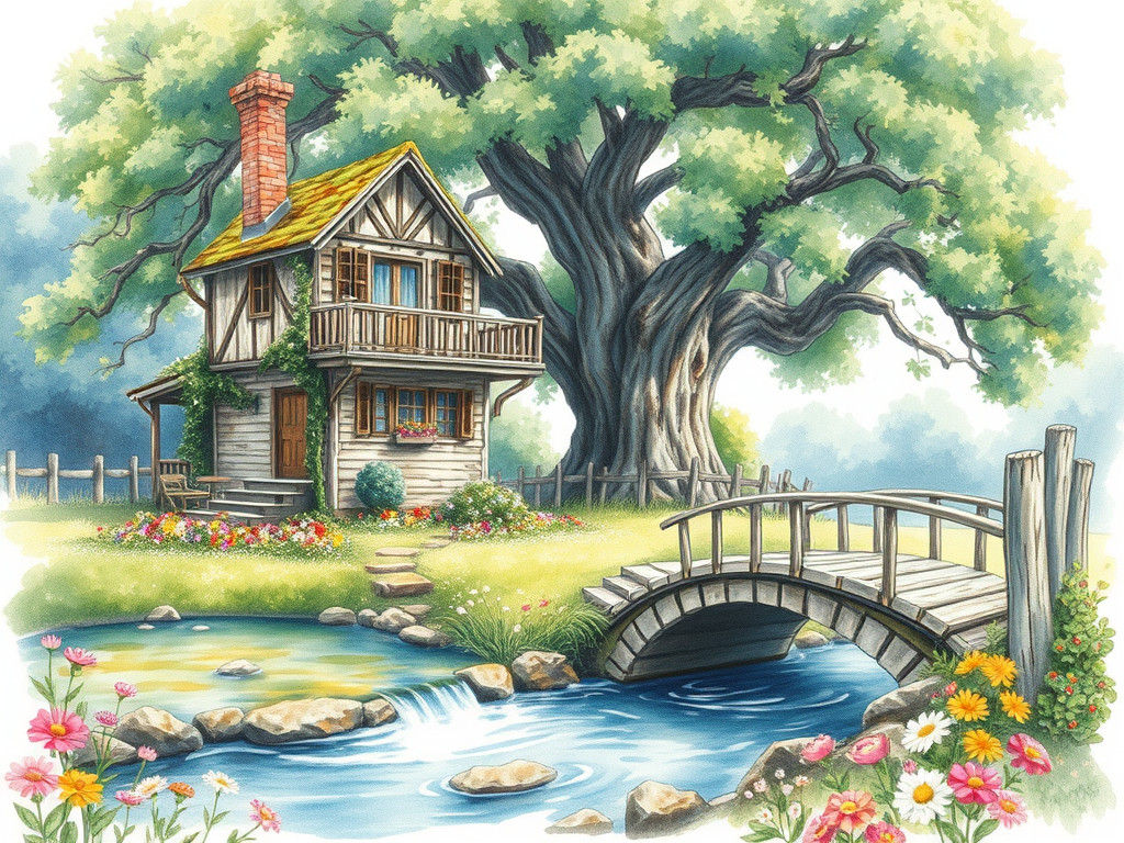 Whimsical Anime House in Lush Flower Garden
