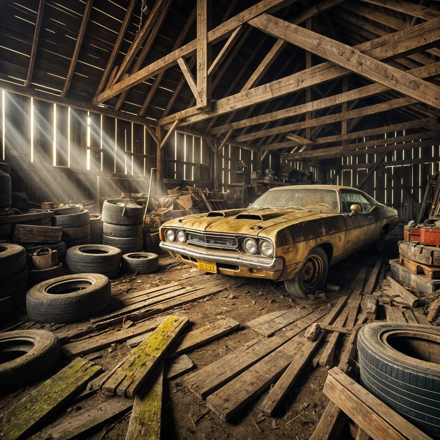 Abandoned 1970s Muscle Car in Barn