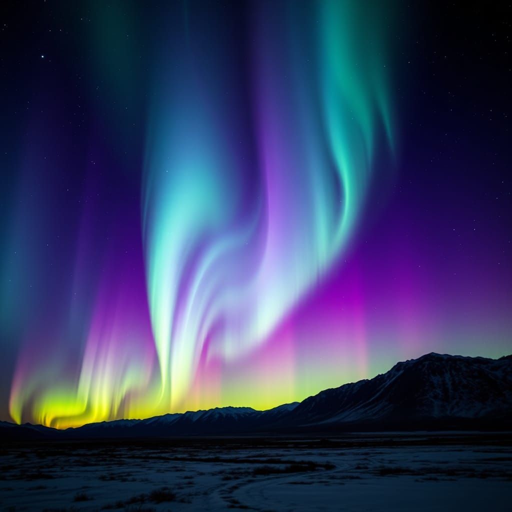 Northern Lights Dance: Abstract Expressionist Night Sky