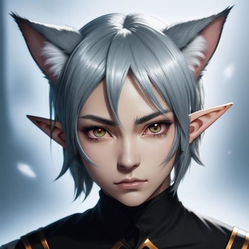 Anime Boy Elf Portrait with Silver Hair