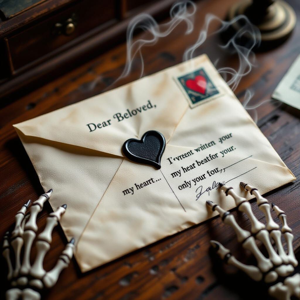 Eerie Love Letter with Skeletal Hand