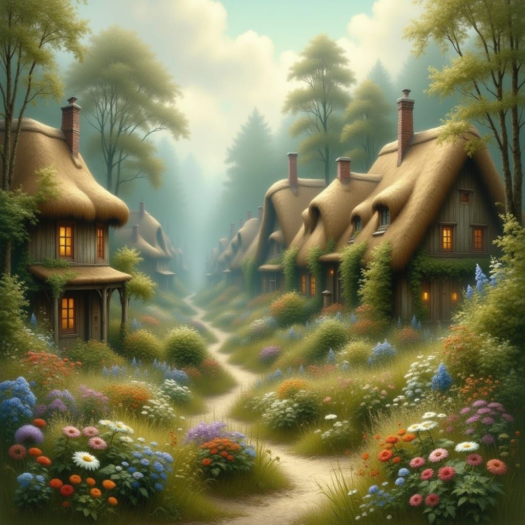 Enchanted Fairytale Village in Hyperdetailed Style