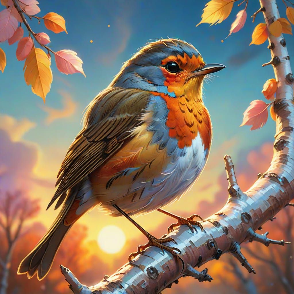 Proud Robin Sings in Golden Sunset Light