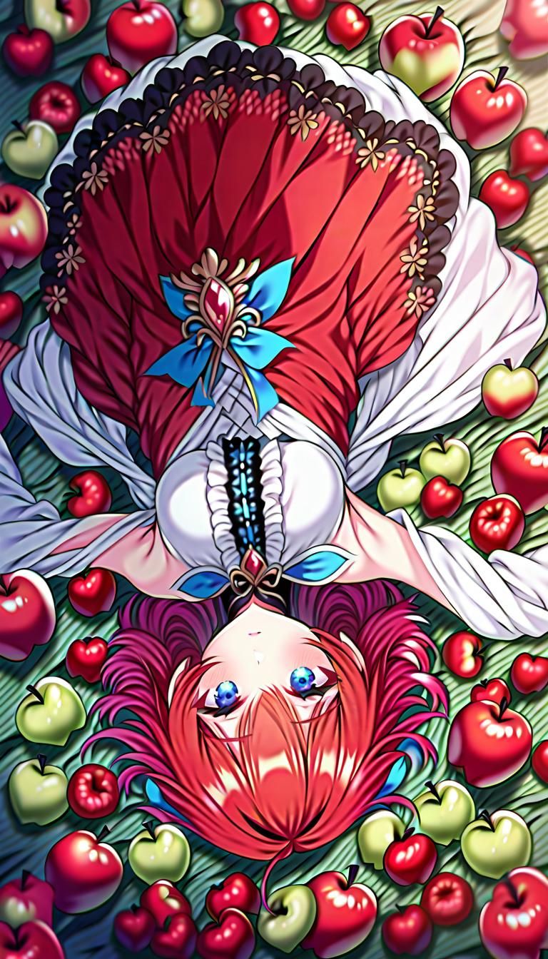 Anime Girl with Apples and Roses in Anime Style