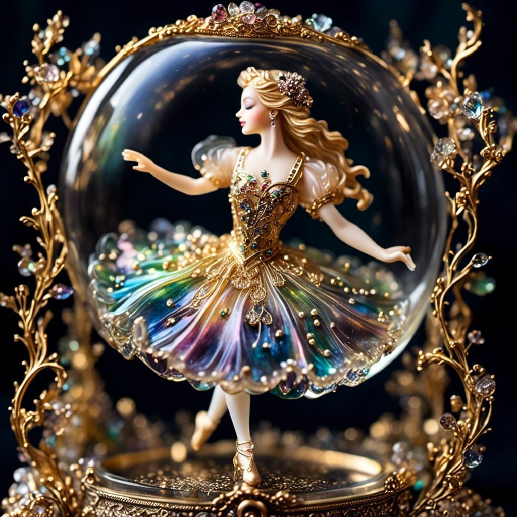 Glass Ballerina Dances in Fantasy Music Box