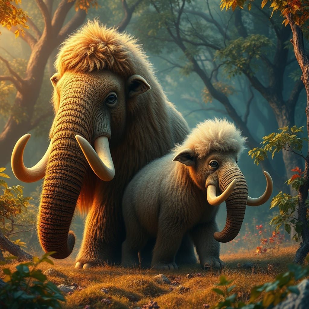 A Mommy Mammoth and her infant