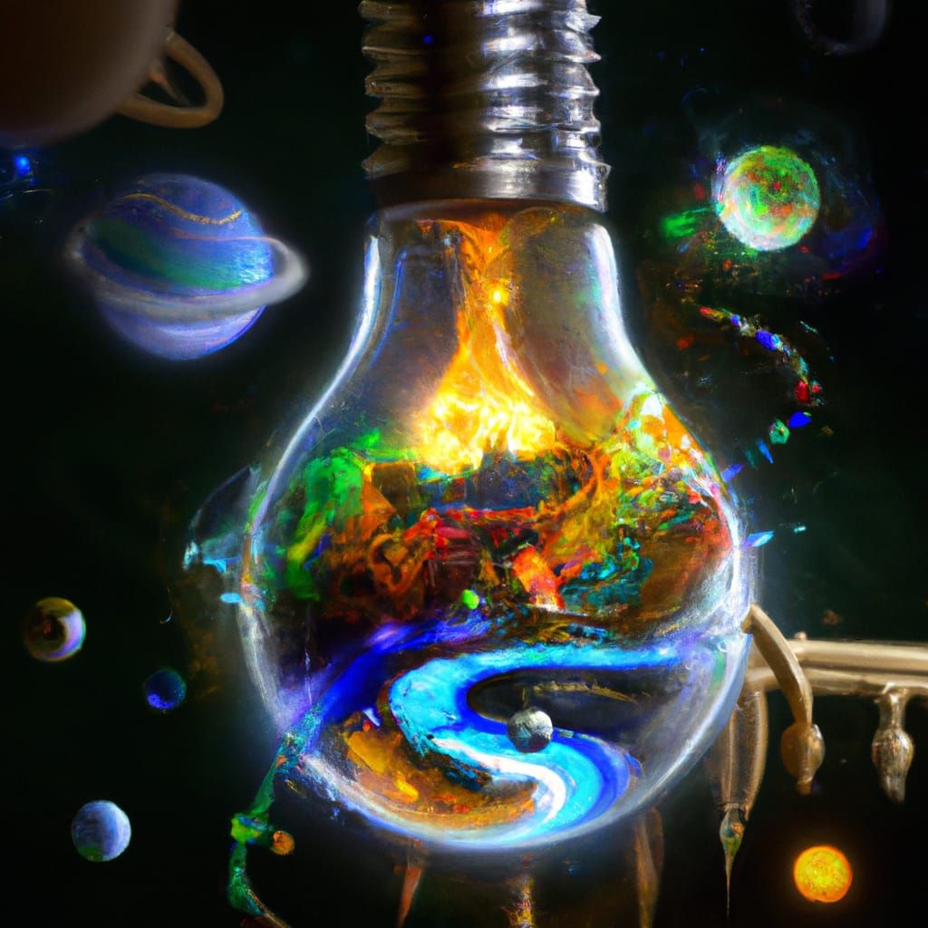 Solar System in Lightbulb, Renaissance Painting