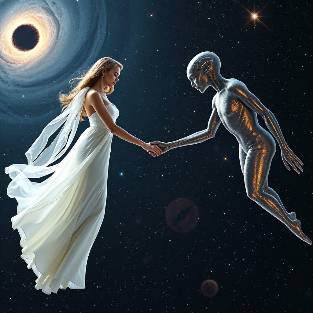 Ethereal Handshake in Space: A Sci-Fi Encounter
