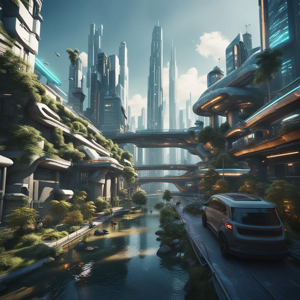 Hyperrealistic Futuristic Cityscape in Cinematic Style