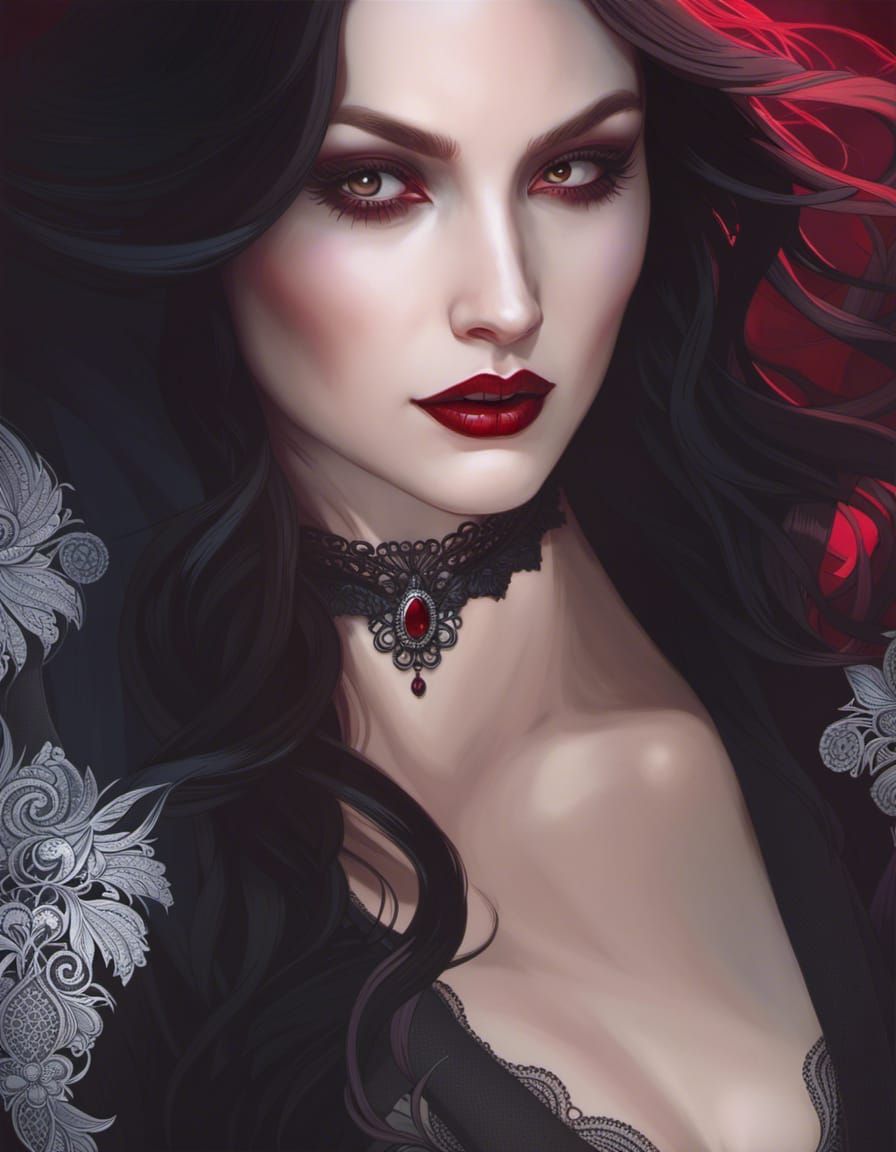 Hyperrealistic Vampire Woman Portrait in Dramatic Lighting