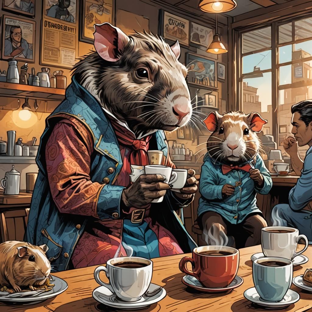 Aardvark and Guinea Pig Coffee Shop Comic Art