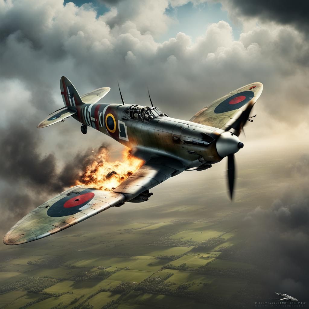 Damaged Supermarine Spitfire in Dogfight Scene