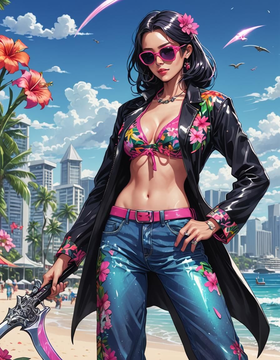 Grim Reaper's Beach Vacation in Manga Style