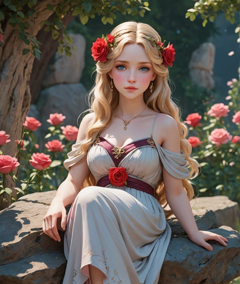 Aphrodite in a Flower Garden as 3D Anime Art
