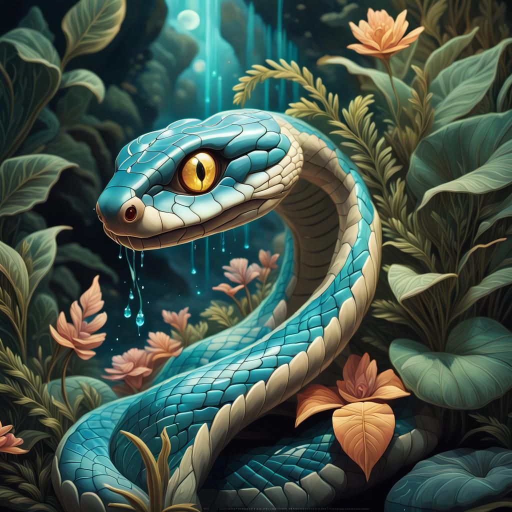 Art Deco Snake in Magical River