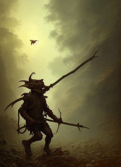 Hyperrealistic Goblin Warrior Portrait in Dark Forest