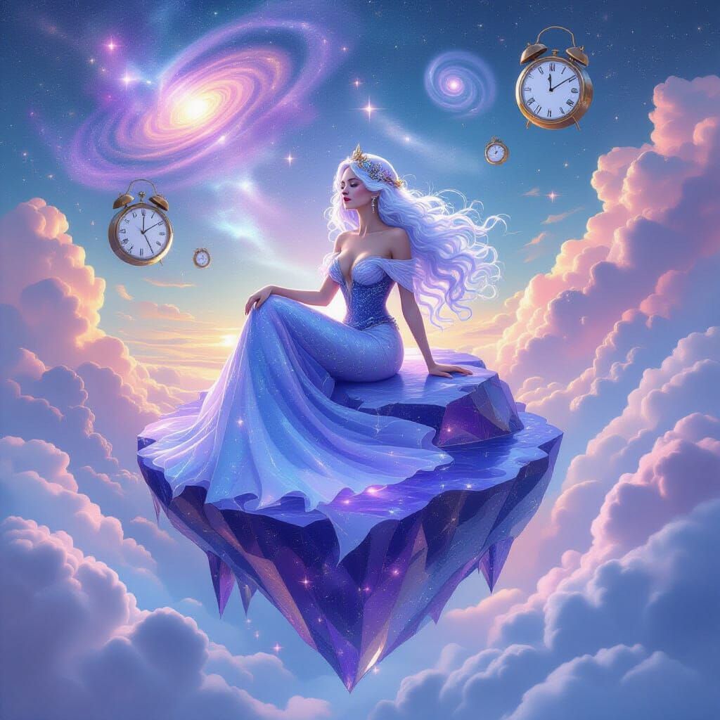 Mermaid on Crystal Island in Dadaist Ethereal Style