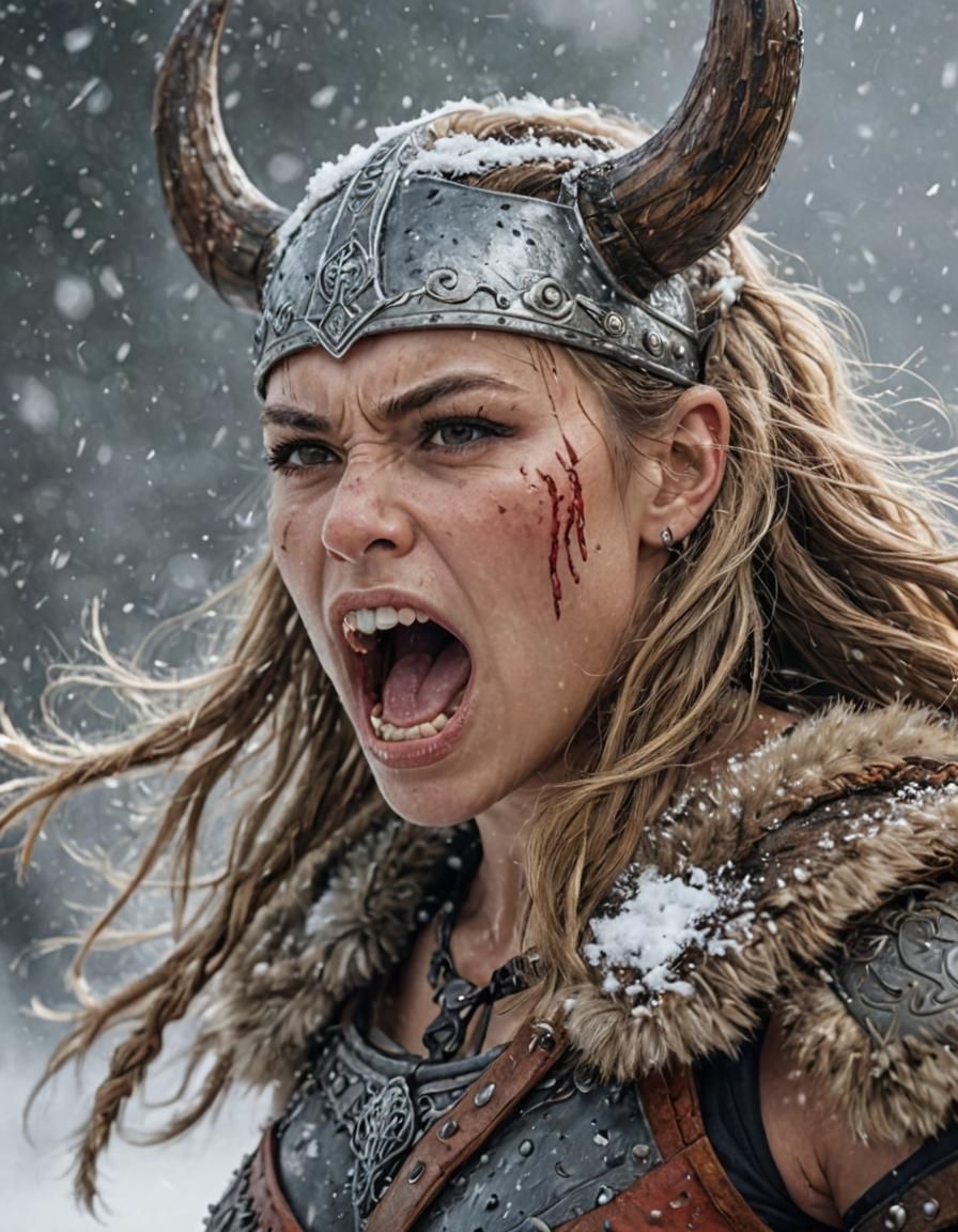 Fierce Viking Warrior Roaring in the Snow