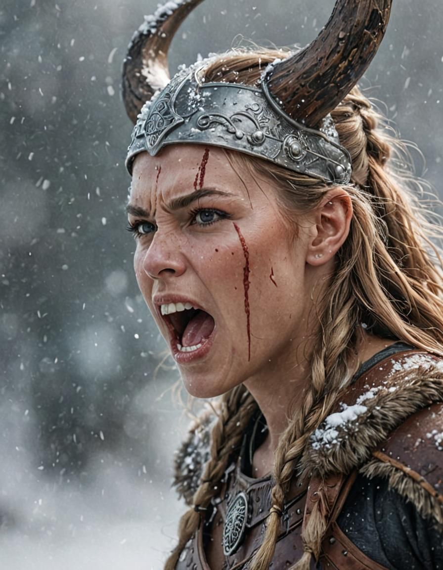 Fierce Viking Warrior Roaring in the Snow