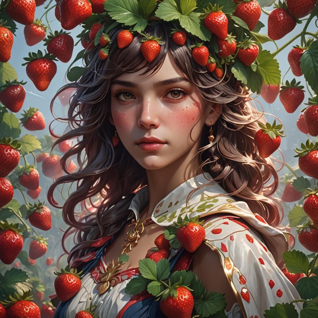 Hyperdetailed Strawberry Portrait in Volumetric Lighting